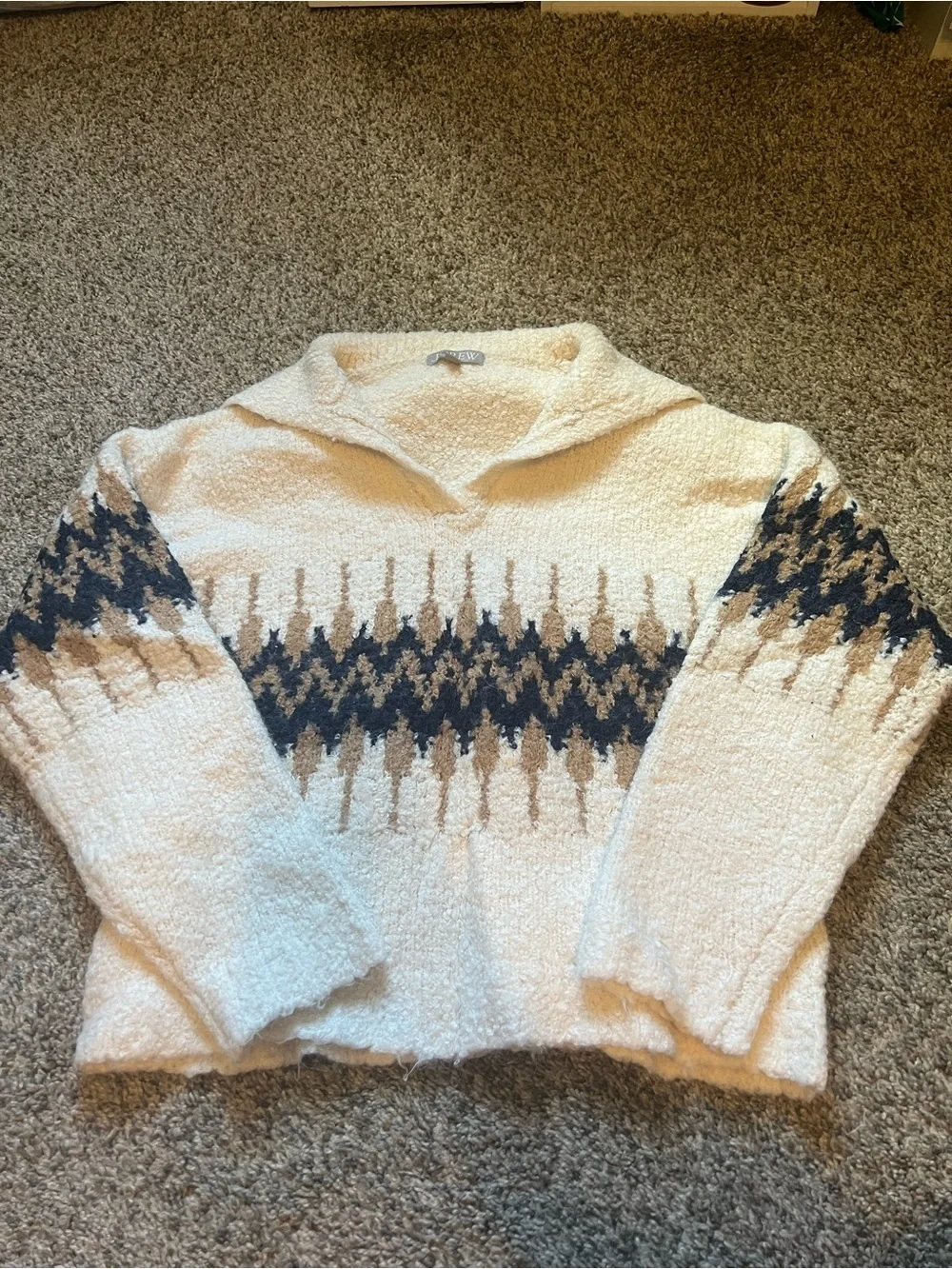 J. Crew Cream Fair Isle Bouclé Johnny-Collar Sweater